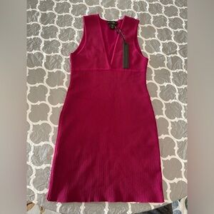 House of Harlow 1960 Ribbed V Neck Mini Dress Fuchsia Pink Small Chic revolve